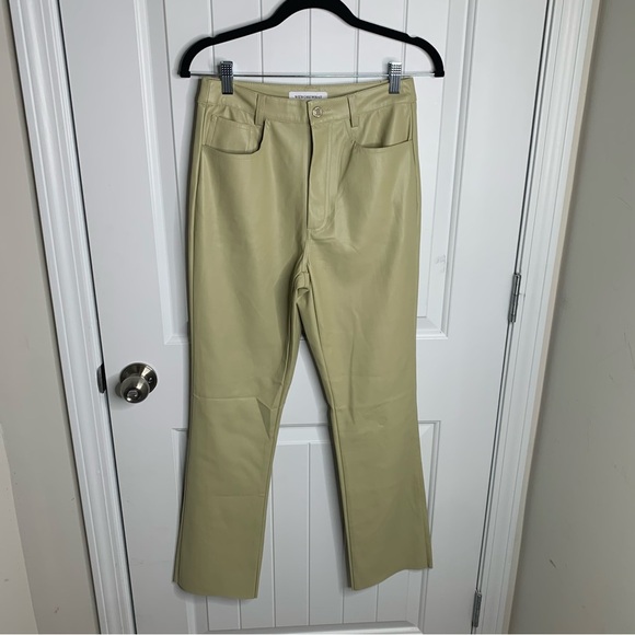 We Wore What‎ revolve faux leather green oat kick flare pants size 27 minimalist - Picture 2 of 11